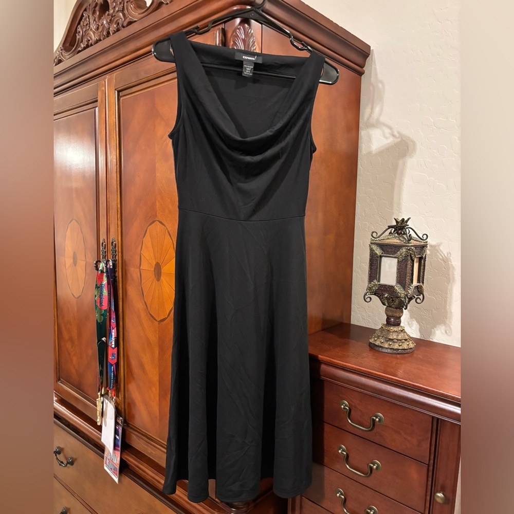 Express Black Sleeveless Cowl Neck Midi Dress